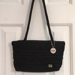 The Sak Stylish Small Black Woven Shoulder Bag